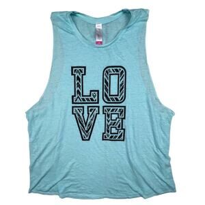 No Boundaries Junior LARGE 11/13 Blue LOVE Heart Print Tank Top Work Out Gym Top